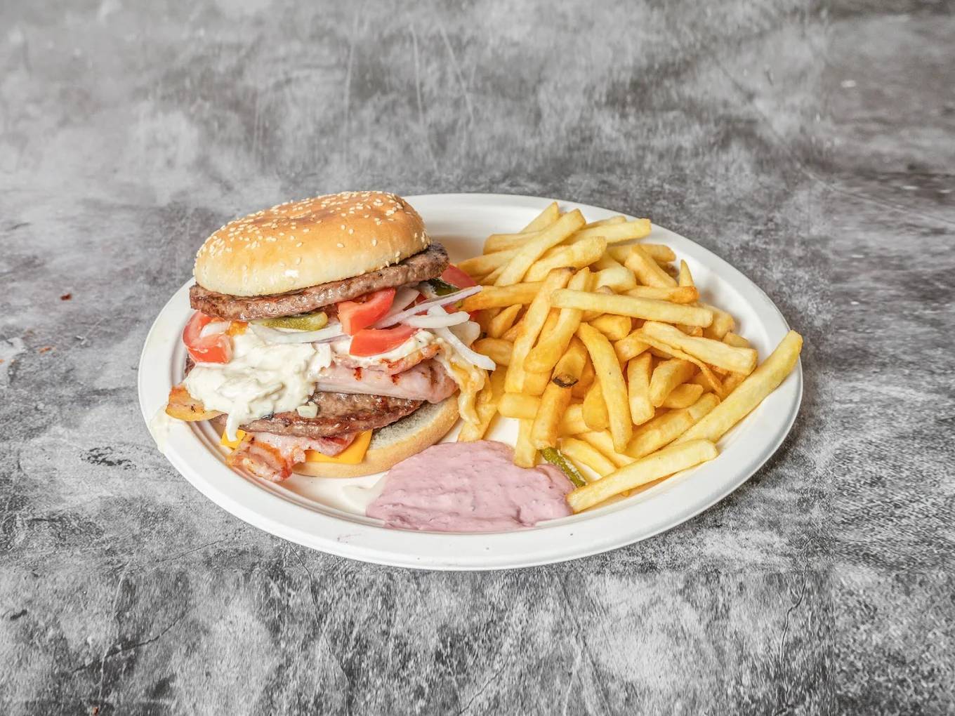 burgers with fries served at Istanbul Dunfermline